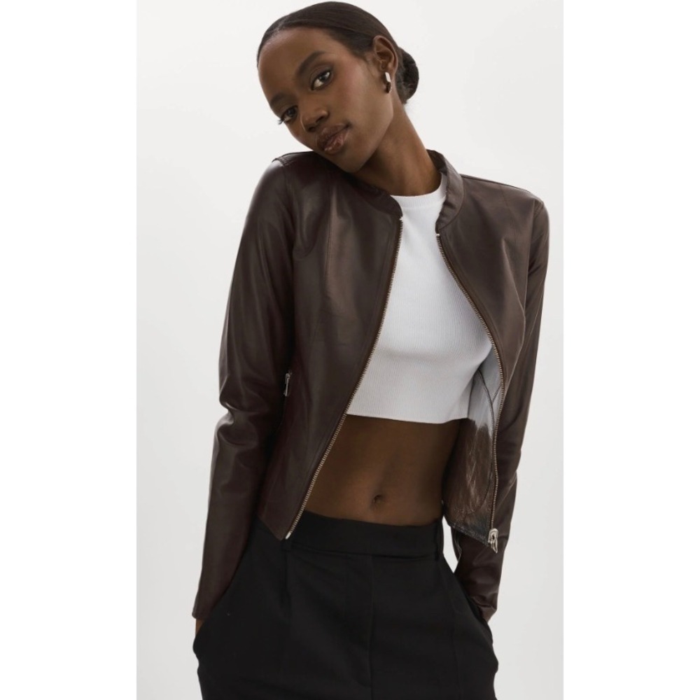 LAMARQUE Chapin Reversible Lamb Leather Bomber Jacket Brown Silver